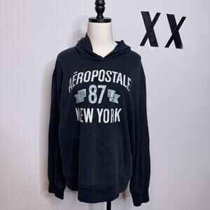 Vintage Y2K Aeropostale Navy Pullover Hooded Sweatshirt Cozy Hoodie Indie XXL